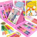 Timart Art Supplies, 210-Piece Drawing Art Kit, Gifts Kids Art Set with Double-Sided Easel, Non-Toxic Art Supplies for Girls & Boys, Drawing Set with Watercolor, Crayons for Young Artists-Pink