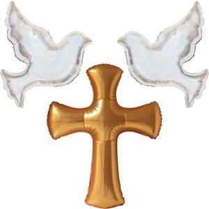 Jumbo 44 Red Gold Cross Balloons Laser Shiny Dove Foil Balloons for Christmas First Communion Baptism Party Christening Confirmation Party Mi Bautizo Decorations Christmas Party Decor