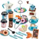 Pretend Tea Party Set for Little Girls, 41 PCS Coffee Maker Set and Play Food Dessert Set for Kids Age 3 4 5 6 7 8 9, Kids Kitchen Pretend Play for Princess Girls Boys