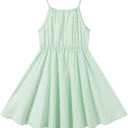 Girls Summer Hawaiian Dress Floral Halter Neck Cold Shoulder Sleeveless Beach Sundress 1-12 Years (Blue)