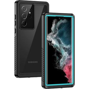 Lanhiem for Samsung Galaxy S22 Ultra Case, IP68 Waterproof Dustproof with Built-in Screen Protector, Heavy Duty Full Body Protective Phone Case for Samsung S22 Ultra 5G, Blue/Clear