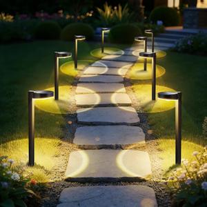 APONUO Solar Pathway Lights Outdoor, 3 Color Temperatures Selectable CCT, Focused Ground Spot Lens, Brighter Up to 12 Hrs IP65 Waterproof Path Lights for Walkway Driveway Yard Garden, Black, 8 Pack