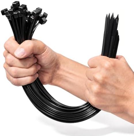Black Cable Ties Heavy Duty 100 Pack, 400mm x 7.6mm Strong Large Zip Ties | Plastic Long Thick Cable Ties with 70kg Tensile Strength, UV-Resistant Wire Ties Wraps for Outdoor Awnings Pipes Plant Fence
