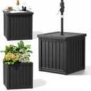 Outdoor Umbrella Base, Patio Side Table with Hole, Outdoor Planter Box, 3-in-1 Umbrella Stand, Fillable 48L Weighted HDPE Decorative Umbrella Holder for Garden Lawn & Pool Side, Black
