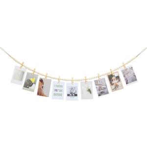 Hanging Photo Display Wall Decor, Boho Wooden Bead Garland Collage Picture Frame with 9 Wood Clips for Bedroom, Living Room, Office, Dorm Decor, Photos Holder, Christmas Cards, Teen Girl Gifts