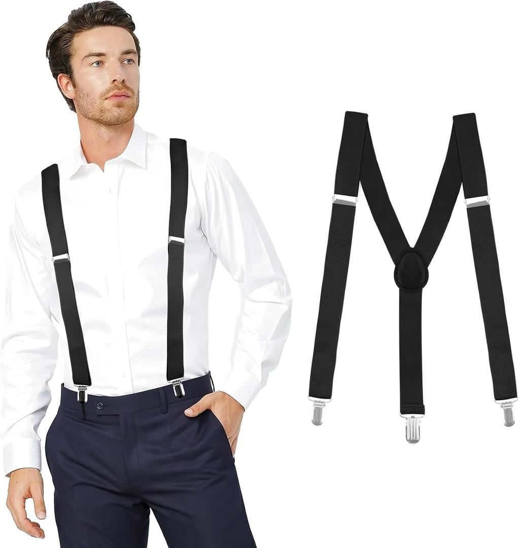 Men's Adjustable Suspenders with Elastic Straps Y-Back,Hiking Suspenders Under Clothes (Black)