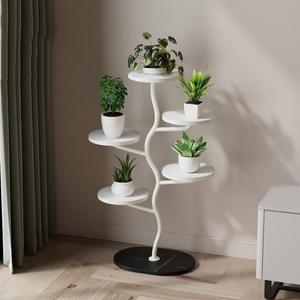 5 Tier Plant Stand, Metal Flower Pot Shelf Holder Clearance, Outdoor Display Rack Flower Pot Stand for Multiple Plants for Patio Garden Balcony Living Room Bedroom (White)