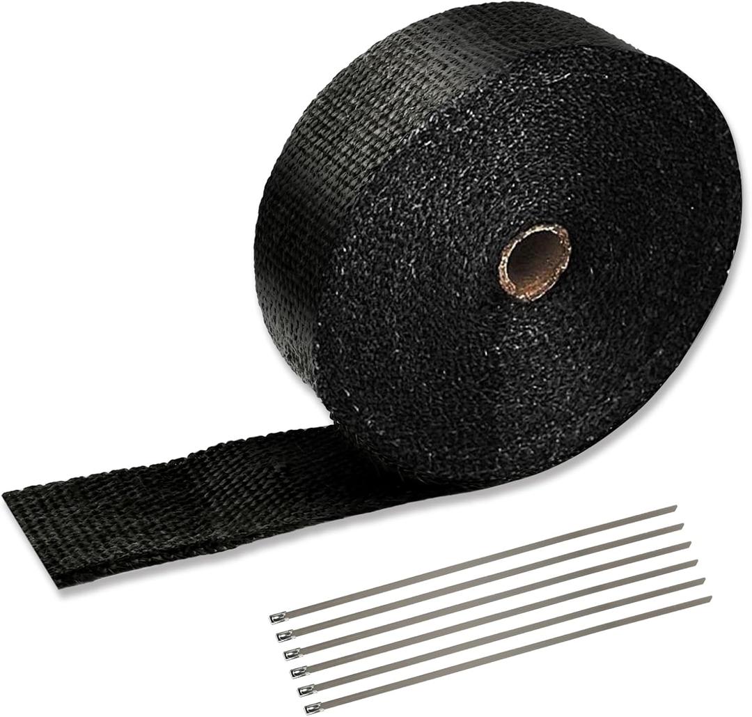 Black 2" x 50' Exhaust Header Heat Wrap Roll with 10PCS Stainless Steel Locking Ties for Motorcycle Cars Heat Shield