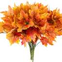 BBTO 6 Pieces Artificial Maple Leaves 7 Branches Autumn Faux Leaf Decoration Stem Fall Leaves for Thanksgiving Home Indoor Outdoor Kitchen Festival Autumns Table Centerpieces Decoration(Orange)