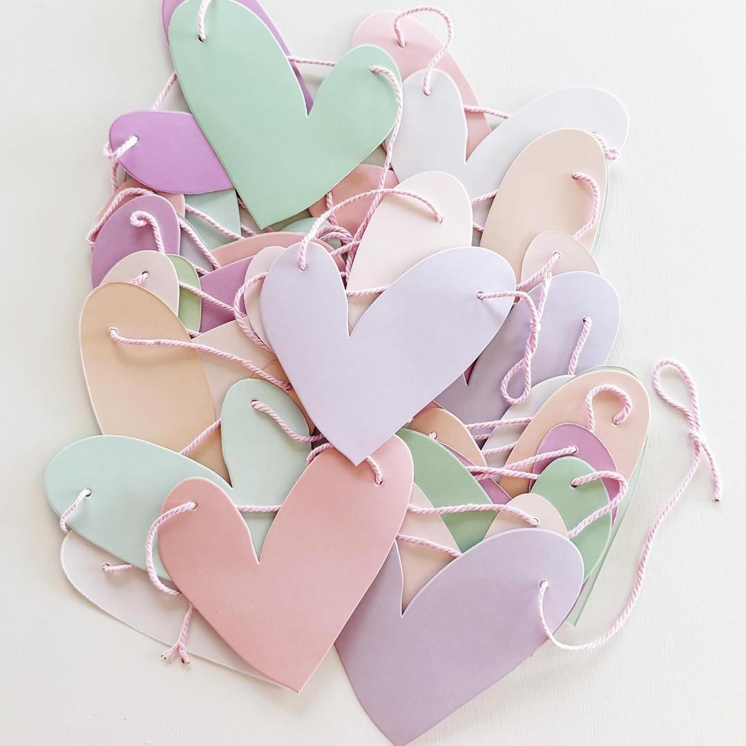 Paper Heart Garland Pre-Strung (No DIY!) Conversation Heart Garland Pastel Valentines Decor, 11 Foot Paper Banner for Galentines, Baby Showers, Weddings, and Valentines Day Decorations