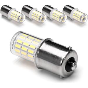 12 Volt BA15S Led Bulbs,1156 1141 P21W 6000k Daylight White,DC Bayonet Single Contact Base,AC10-24V DC10-30volt Low Voltage BA15S Bulb for Landscape RV Camper Interior Marine Boat Trailer Lights,5Pack