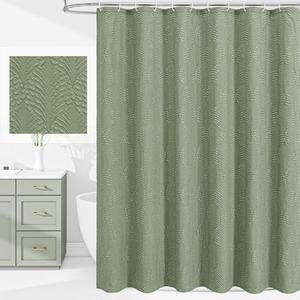 Gibelle Sage Green Shower Curtain for Bathroom, 3D Embossed Textured Fabric Shower Curtain, Modern Farmhouse Chic Soft Cloth Shower Curtain Set, 72x72