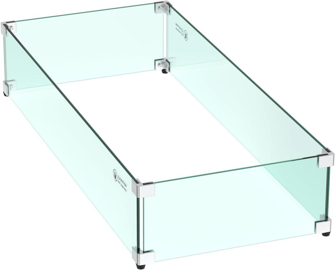 Skyflame 30 x 14 Inches Rectangular Fire Pit Glass Wind Guard for Outdoor