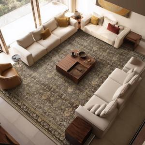 Washable 10x14 Area Rugs for Living Room, Deep Brown/Tan