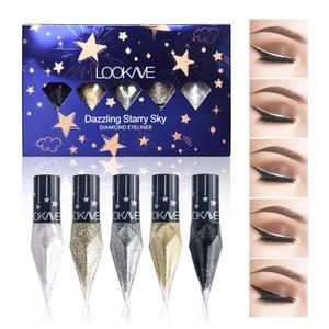 Glitter Liquid Eyeliner Colorful Set,5 Colors Metallic Shimmer White Black Silver Gold Grey Eyeliner Waterproof Long Lasting Sparkle Glitter Liquid Eyeshadow Dazzling Mother's Day Eye Makeup for Women