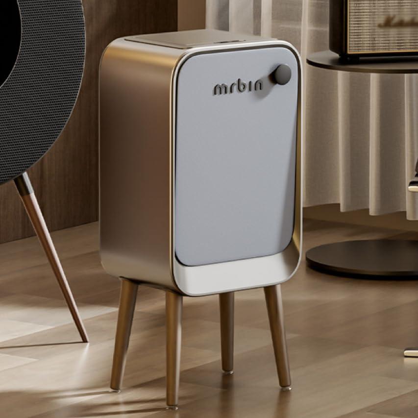 MRBIN Motion Sensor Bathroom Trash Can with Leg, Odor Control 5.5 Gal Tall Automatic Waste Basket for Bedroom, Ozone Purification Neutralizing, Touchless Butterfly Lid, Eclipse Grey