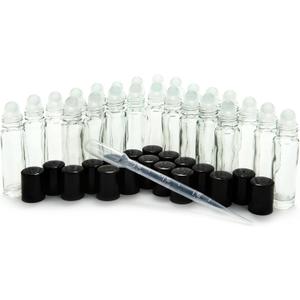 Vivaplex 24, Clear, 10 ml Glass Roll on Perfume Bottles with 3 ml Dropper