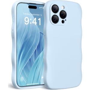 Magnetic for iPhone 15 Pro Max Case, [Full Camera Protection][Compatible with MagSafe] Cute Wave Frame Silicone Shockproof Protective Phone Case for iPhone 15 Pro Max 6.7",Light Blue
