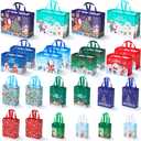 EQOREIIN Christmas Gift Bags 24 Pack Assorted Sizes - Variety Pack Includes (4XL+8L+8M+4S) Non-Woven Reusable Tote Bags with Handles for All Xmas Gifts, Holiday Party Favors & Decor (Colorful)