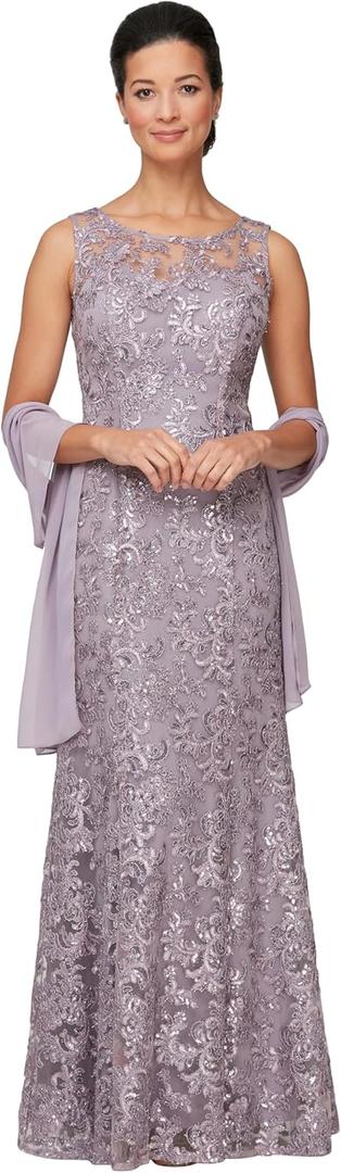Alex Evenings Women's Long Sleeveless Dress with Shawl, Wisteria, 12