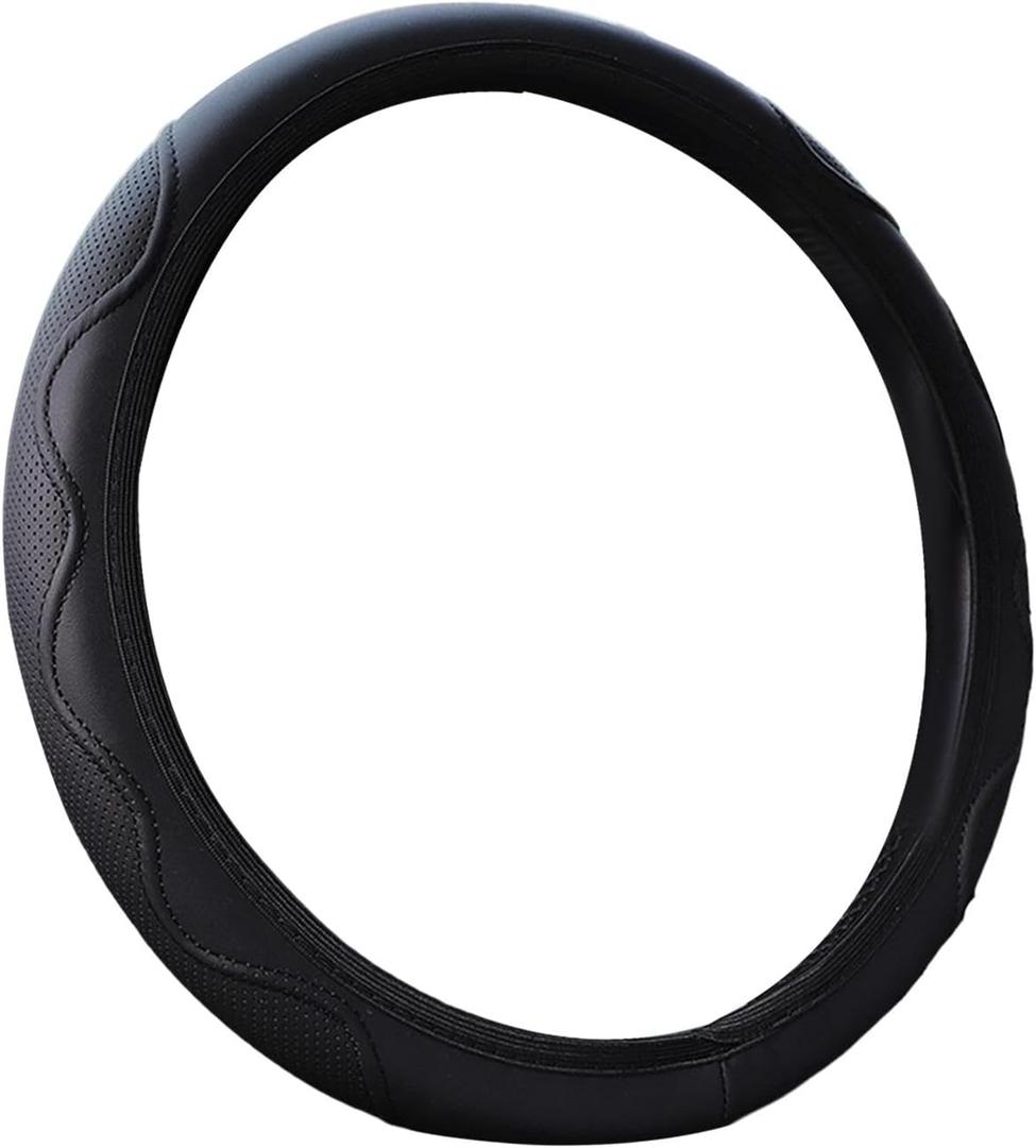 Auto Steering Wheel Cover Anti Skid Good Performance Easily Install Comfortable to Grip Simple for Most of Car PU Leather, Black