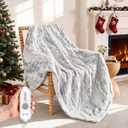 Electric Heated Throw Blanket 50"x 60", Reversible Super Cozy Faux Fur&Sherpa, Fast Heating,4 Heating Levels & 4H Auto Off, Machine Washable, Overheat Protection, Gift, Marble Blue