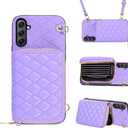 Compatible with Samsung Galaxy A35 5G Zipper Wallet Case with Crossbody Shoulder Strap Flip Purse Card Slot, Luxury PU Leather Card Holder Stand Cell Phone Cover for A 35 35A A355G Women Purple