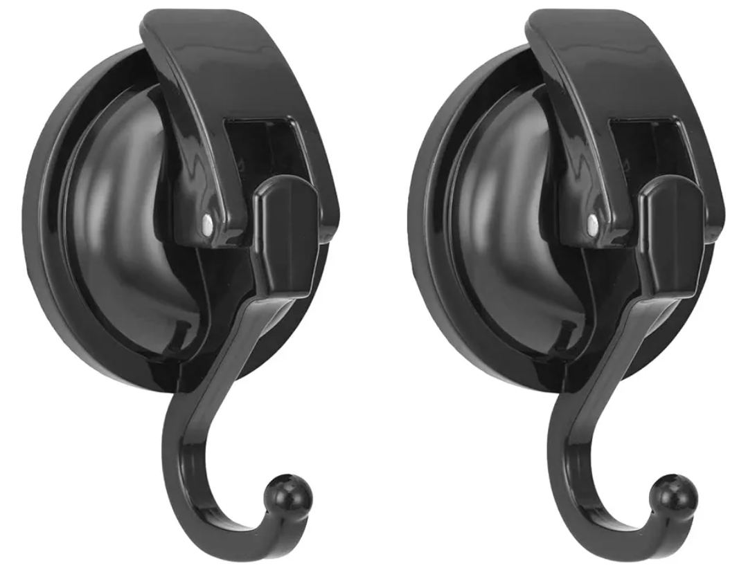 Heavy Duty Vacuum Wreath Cup Hook, Easy to Install and Remove, No Hole Punched,Black- Plated Plished Super Suction for Kitchen，Bathroom and Restroom, 2 Pack