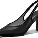 Coutgo Womens Mesh Slingback Kitten Heels Pointed Toe Low Heel Pumps Sexy Dress Shoes, Black, Size 8.5