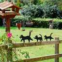 Fence Yard Statues Garden Stake, Metal Wall Art Statues Outdoor Rust-Proof Decor, Laser Cut Silhouette Art Double Sided Metal Sculpture for Outdoor Courtyard Garden Fence TreeBlack Cat