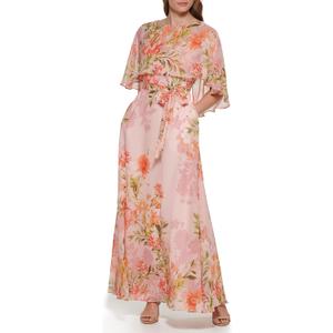 Eliza J Women's Maxi Style Caplet Chiffon Elbow Sleeve Jewel Neck Dress (10)