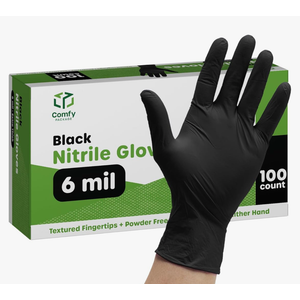 Comfy Package Black Nitrile HEAVY DUTY 6 Mil. Chemical Resistance, Latex & Powder Free, Textured Fingertips Disposable Gloves
Size:L