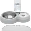 Dog Bowls, Puppy Cat Food and Water Bowl Set with Water Dispenser and Stainless Steel Bowl Non-Slip Mat, Detachable Gravity Pet Feeder and Waterer Set for Cats Dogs Puppy Rabbit (Grey)