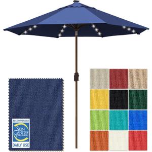 EliteShade USA 10-Year-Non-Fading 10ft Market Patio Umbrella, Commercial Grade Table Sun Umbrella with 80 Solar LED Lights, Crank Open, Windproof & UPF 50+ UV Protection for Garden, Deck, Pool, Backyard, Navy Blue
