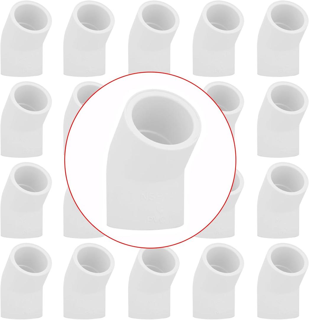 20Pack 1/2" 45 Degree PVC Elbow Pipe Fitting Connector (Socket x Socket) Furniture Build Grade SCH40 1/2 Inch 45 Degree Elbow PVC Corner Adapter for Home Sewer Plumbing Water Line