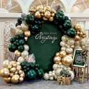 Emerald Green Gold Balloon Arch Kit, Double Stuffed Dark Forest Green Pearl White Sand Ivory Balloon Garland for Birthday Wedding Anniversary New Year Valentines Party Decoration