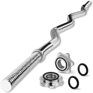 Yes4All Standard Straight Barbell 60" & EZ Curl Bar 47", Capacity 200 to 480 LB, Weight Bar 1" to 2" Diameter - Star Lock Collars, Rubber Ring, Barbell Spins Included for Deadlifts & Squats