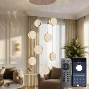 Smart LED Chandelier 8-Light Gold Modern Pendant Light | APP/Remote Control, Color Temperature & Brightness Dimmable, Height Adjustable, Fit for Flat/Slanted/Vaulted Ceiling