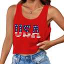 Aluvee USA 4th of July Tank Tops Women Red White and Blue Shirts Tank Tops American Patriotic Flag Crop Sleeveless Tee (L)