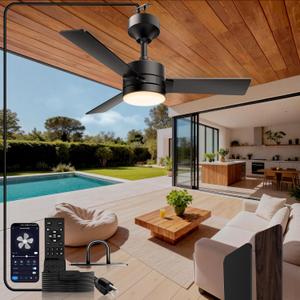 36 inch Plug-In Outdoor Ceiling Fan with Lights and Remote,LED Gazebo Hanging Fan with Hook,Dimmable Gazebo Fan,3000-6500k,Portable Fan for Gazebo,Balcony,Patios,Garage,Bedroom. (Black)