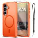 Janmitta Magnetic for Samsung Galaxy S26 Ultra/S25 Ultra Case, with Screen Protector+ Wrist Strap, Compatible with MagSafe, Shockproof Slim Translucent Matte Phone Cover, Orange