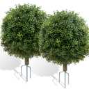 Griine 2 Pack Artificial Boxwood Topiary Ball Trees for Outdoors, 27" Faux Boxwood Topiary Bush with Metal Ground Spike UV Resistant Realistic Evergreen for Front Porch, Garden, Yard & Balcony Decor