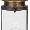 Alpine Corporation ILT102HH-S-GD Gold Metal & Glass Lantern with Warm White LED Light, LED Patio Light, 17" H, Small, Gold