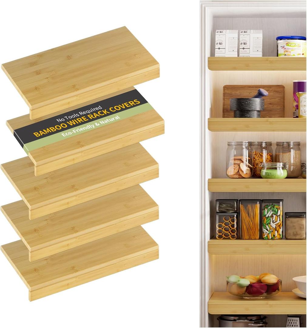 Wire Shelf Covers, Bamboo Wire Rack Covers for Pantry, Closet，Kitchen (5pcs, 24" W x 12" D, Natural)