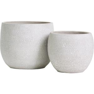 Olly & Rose Barcelona Ceramic Plant Pot Set 2 - White Flower Pots - Indoor & Outdoor Planters (White)