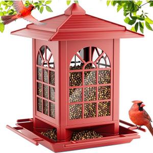 Birdream Bird Feeders for Outdoor Hanging, Assembly Required, 1-Min Easy Setup, Classic Courtyard Design, Attracting Cardinals Chickadees Goldfinches & Sparrows - Red