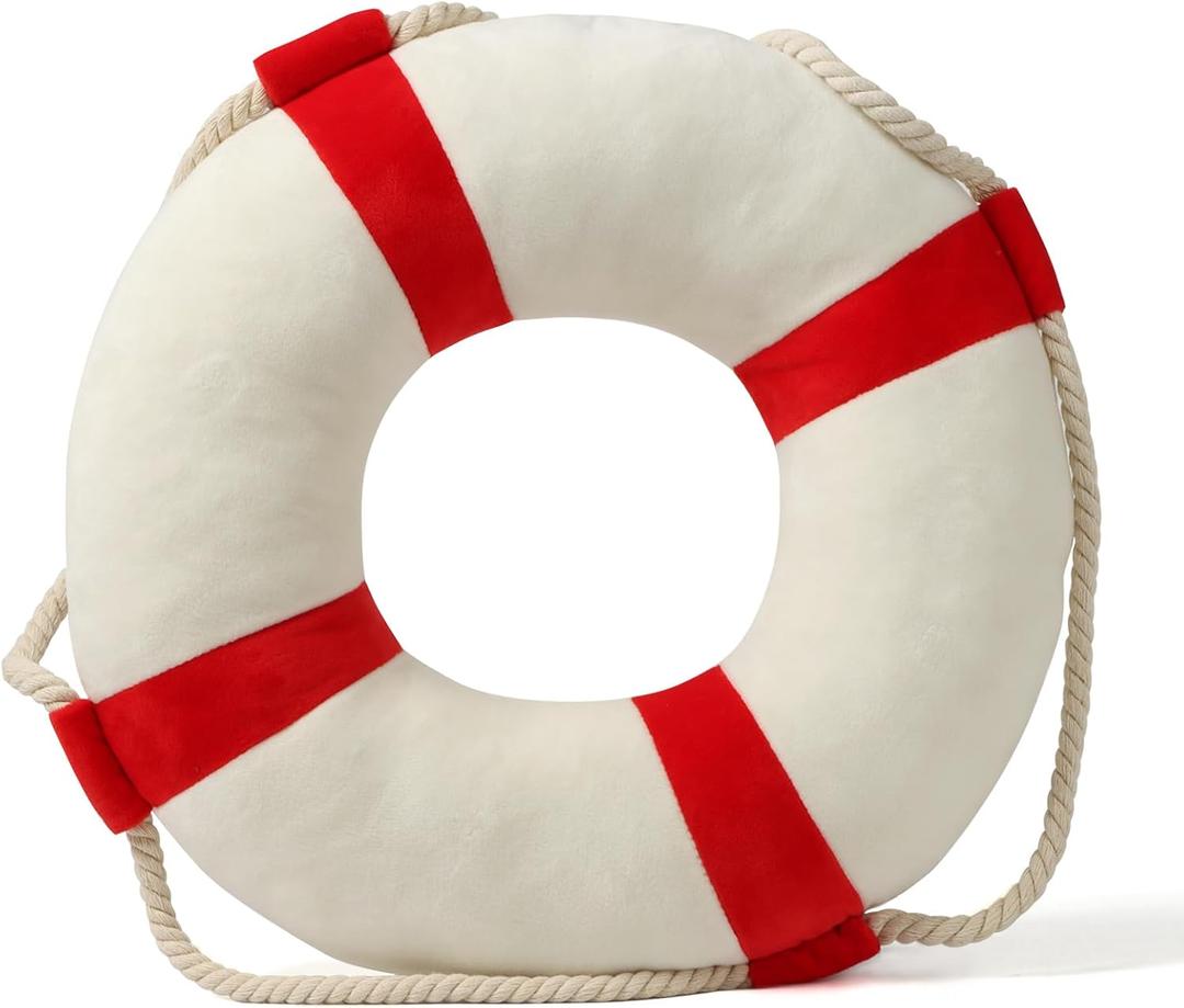Marble Empire Life Ring Buoy Plush Pillow Nautical Decorative Throw Pillows Coastal Beach Themed Stuffed Pillow for Home Bed Couch