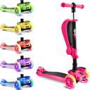 Hurtle 3-Wheeled Scooter for Kids - Wheel LED Lights, Adjustable Lean-to-Steer Handlebar, and Foldable Seat - Sit or Stand Ride with Brake for Boys and Girls Ages 1-14 Years Old