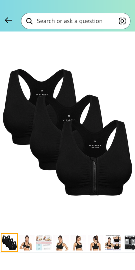 Women's Zip Front Sports Bra Wireless Post-Surgery Bra Active Yoga Sports Bras 3XL