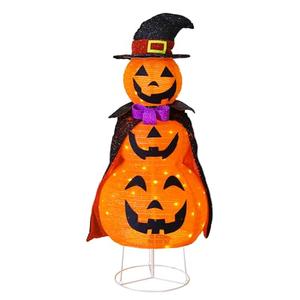 3FT Halloween Collapsible Pumpkin Decorations, Light Up 60 LED Pumpkin with Cloak with 8 Lighting Mode, Pop Up Jack-o-Lantern for Outdoor Indoor Garden Yard Porch Home Party Decor